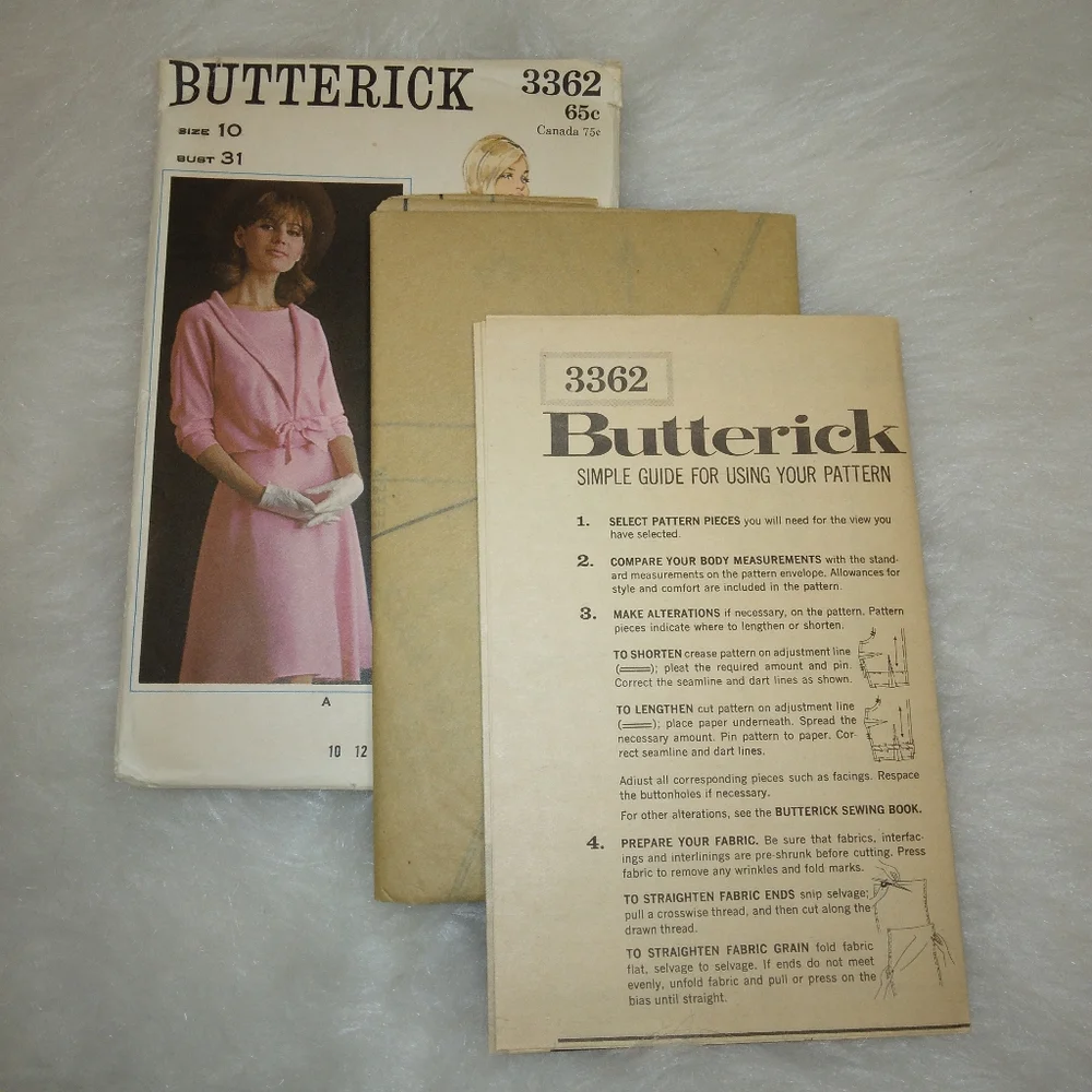 BUTTERICK 3362 sz 10 Vintage Misses One Piece Dress 1960s